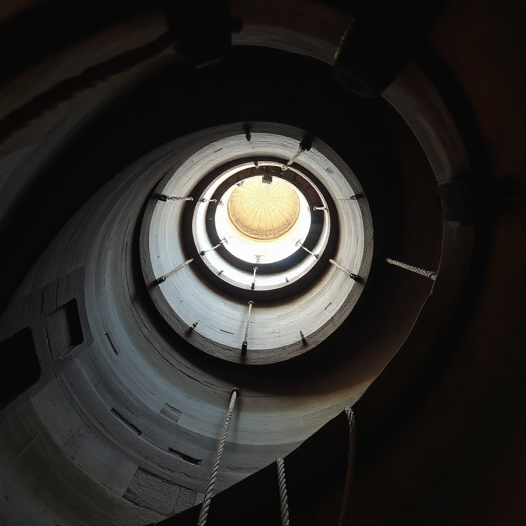 Spiral staircase inside stone bell tower